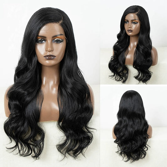 C Wilma | Long Wavy Synthetic Lace Front Wig | 26 Inch Highlighted Wig | C-Part Lace Wig For Women | Ombre Blonde Cosplay Wig