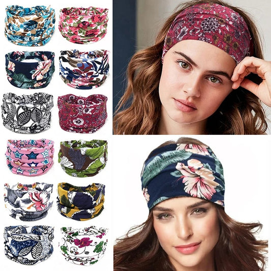 Bohemian Wide Cotton Stretch Headbands | Women's Headwrap Turban Headwear | Bandage Hairbands Bandana | Wig Headbands
