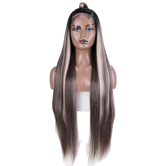 Olivia | 36" Synthetic 13x4 Lace Front Wig | Long Straight Ombre Brown Highlight Cosplay Wig 960