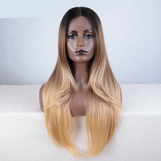 AGATHA | Long Straight 28-Inch Synthetic Lace Front Wig | Ombre Blonde Wig | Heat Resistant Wig For Women 960