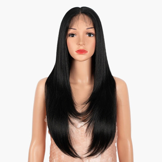 CAMIA | 26-Inch Synthetic Lace Wig | Middle Part Long Straight Lace Front Wigs | Ombre Pink Blonde Wigs For Black Women | Cosplay Wigs