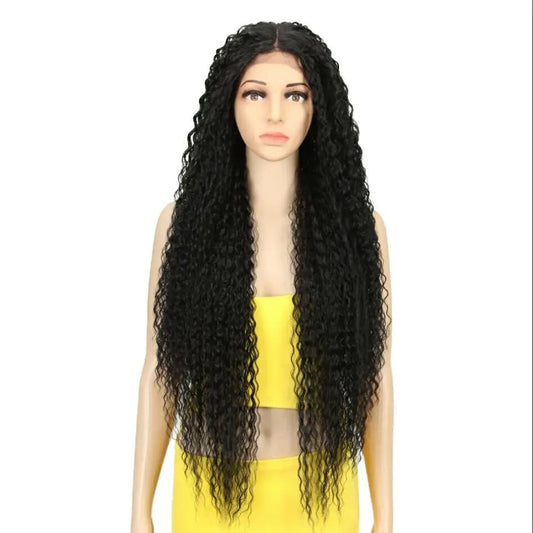 Super L-Curl | 38 Inches Long Naturally Curly Brown to Blond Synthetic Lace Front Wig | various colors available