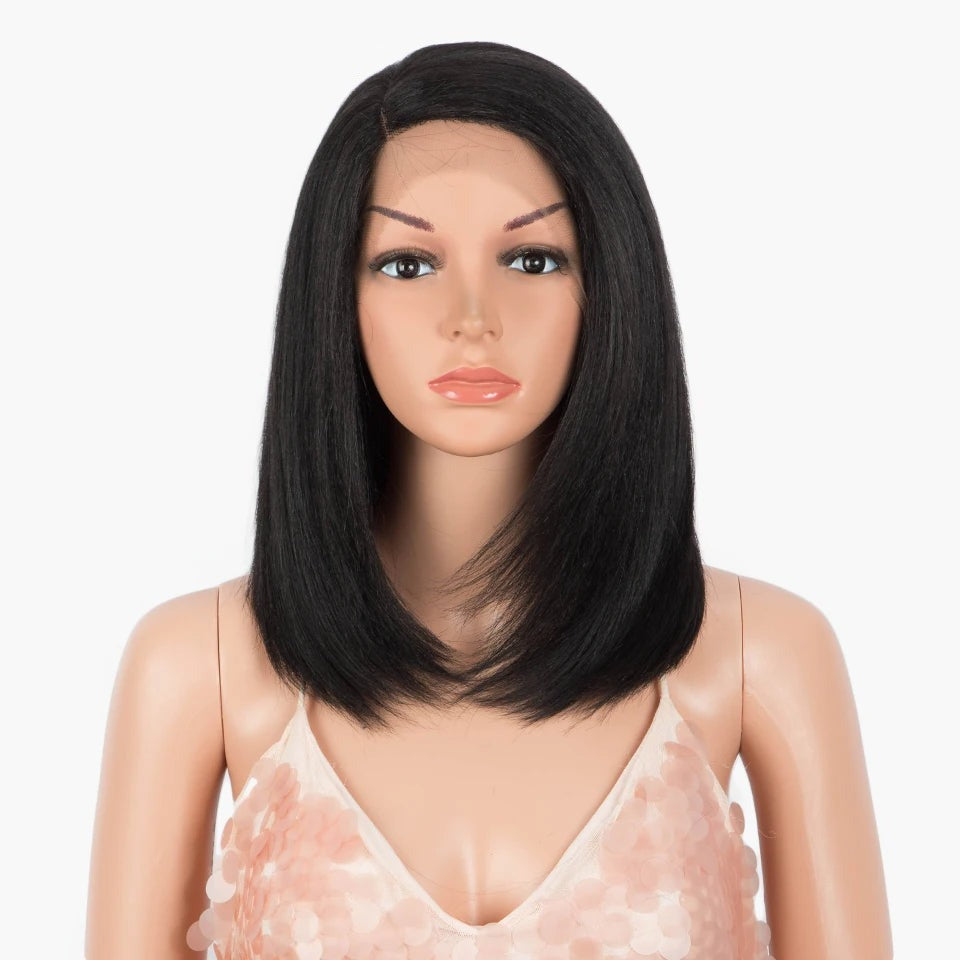 Clara | Short Bob Synthetic Lace Wig for Women | 14-Inch Straight Lace Wig | Ombre White Brown Lolita Hair Cosplay Wig