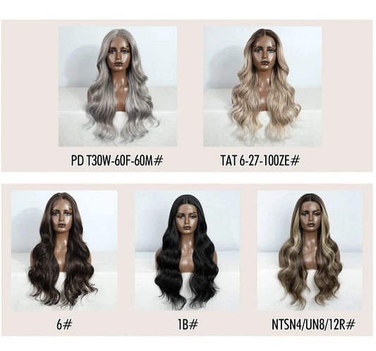 BELLA | 28" Grey Body Wave Lace Front Wig | Ombre Blonde Synthetic Heat Resistant Wig