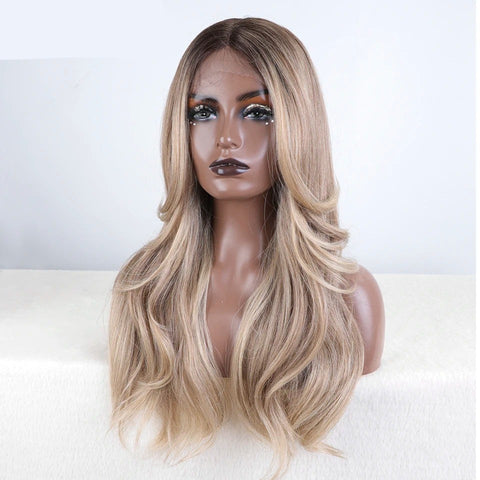 NORAH | 24" Synthetic Honey Brown Highlight Body Wave Blonde Lace Front Wig