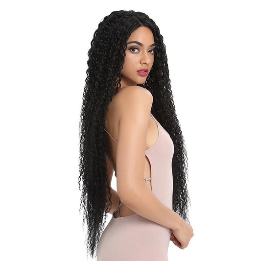 Super L-Curl | 38 Inches Long Naturally Curly Brown to Blond Synthetic Lace Front Wig | various colors available
