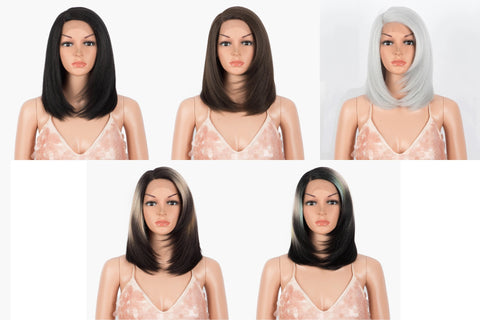 Clara | Short Bob Synthetic Lace Wig for Women | 14-Inch Straight Lace Wig | Ombre White Brown Lolita Hair Cosplay Wig