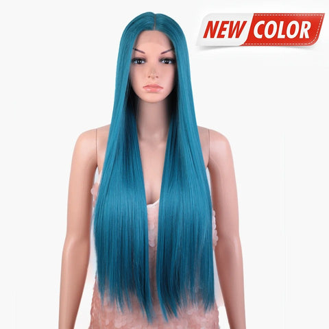 HEADLINE |  30 Inch long Rainbow color straight Wig | Synthetic Lace front Middle Part Wig | 28 colors available