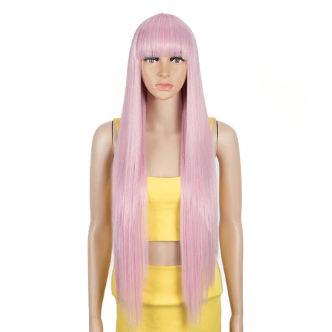 PAIGE | 36 inch Cosplay Synthetic Wig With Bangs | Long Straight Wig For Black Women | various colors available