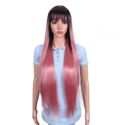 PAIGE | 36 inch Cosplay Synthetic Wig With Bangs | Long Straight Wig For Black Women | various colors available