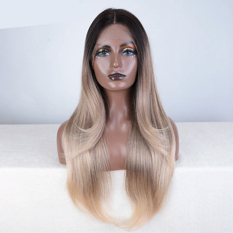 AGATHA | Long Straight 28-Inch Synthetic Lace Front Wig | Ombre Blonde Wig | Heat Resistant Wig For Women