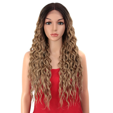 Jully |  27 Inch Curly Lace Part Long Wavy Ombre Blonde Lace Wig | 4 colors available